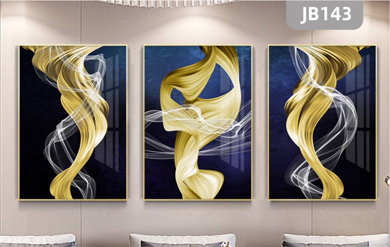 现代简约金色线条装饰画抽象轻奢客厅餐厅走廊沙发背景墙三联挂画晶瓷画