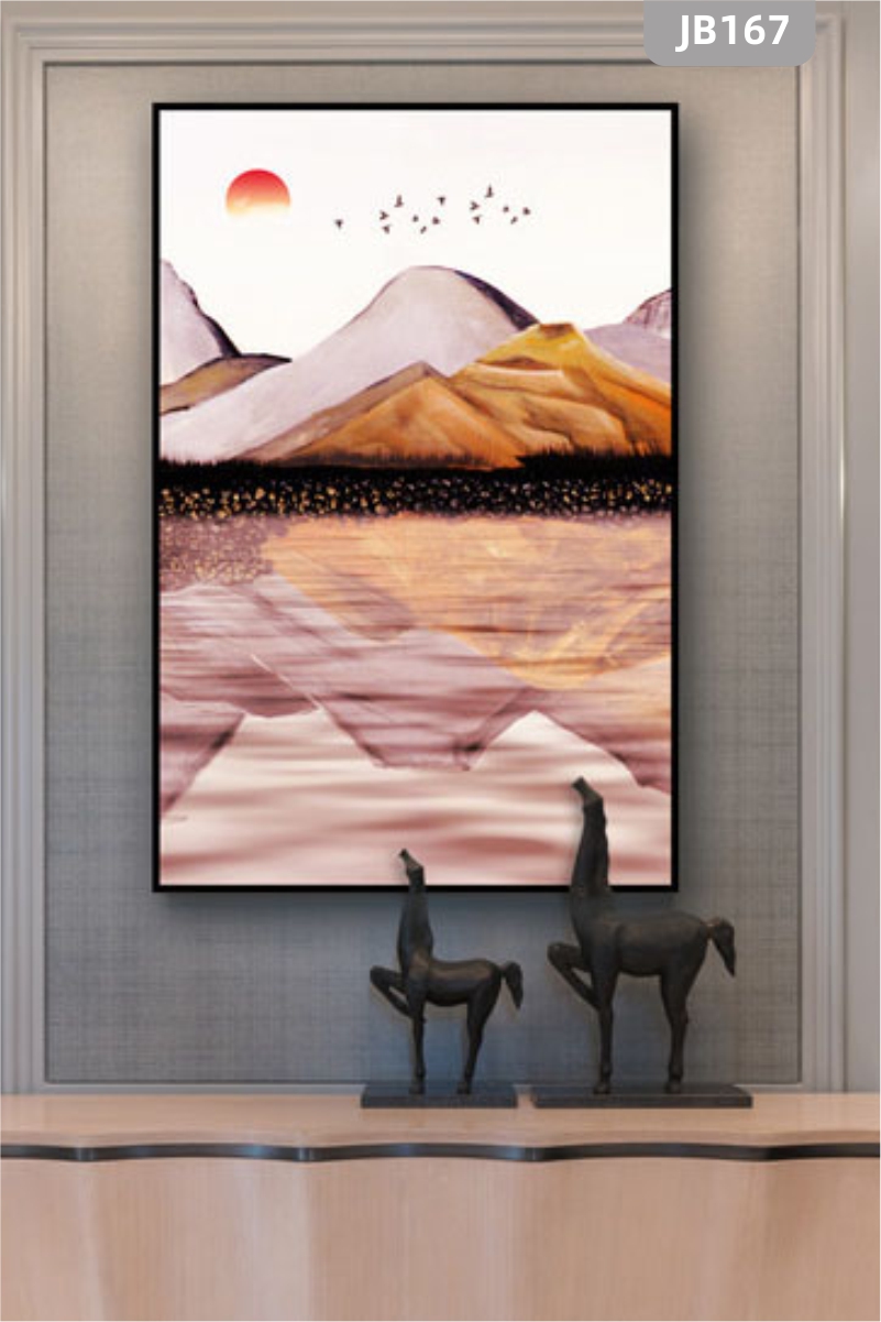 定制手绘新中式抽象山水风景装饰画壁画客厅沙发背景墙挂画晶瓷画
