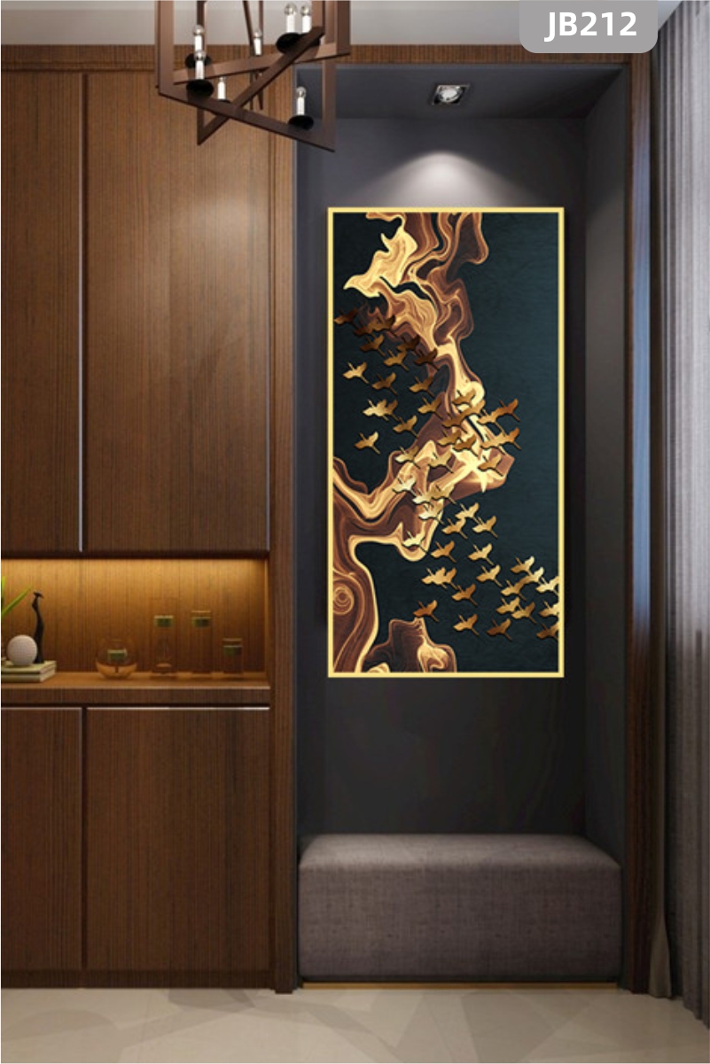 抽象中式玄关过道客厅背景墙壁挂画中国风金色飞鸟禅意意境装饰画