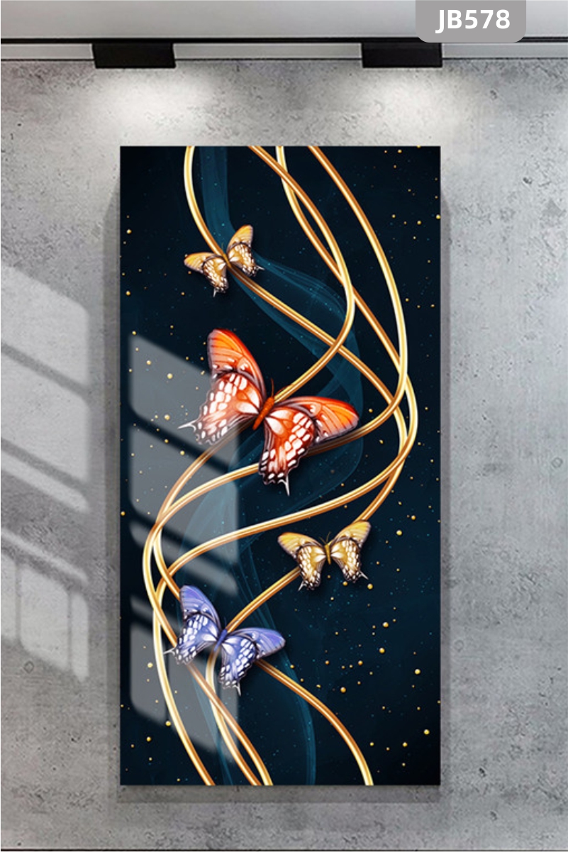 晶瓷画现代轻奢新中式蝴蝶线条抽象客厅玄关装饰画沙发背景墙挂画壁画