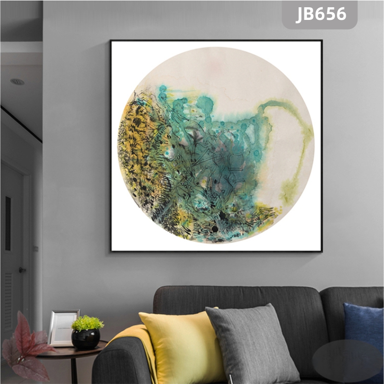 轻奢抽象粉色蓝色绿色黄色水彩色彩线条圆形装饰画客厅沙发背景墙挂画