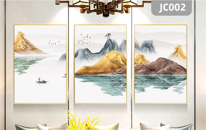 家居客厅现代简约新中抽象金色水墨山水风景装饰画挂画沙发背景墙挂画