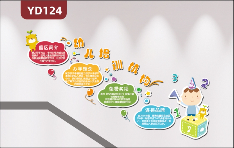 卡通3D立体幼儿园楼梯文化墙培训机构学校楼道墙面装饰布置墙贴画