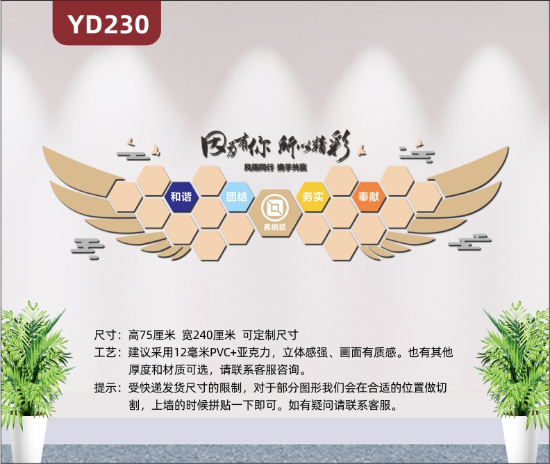 翅膀创意企业照片墙文化墙员工风采展示3D立体办公室形象墙布置贴