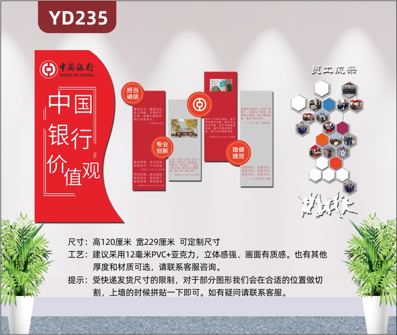 中国银行文化墙公司服务特色展板优秀员工风采展示照片墙3D立体装饰