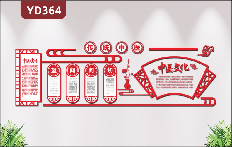 中国风传统中医文化养生中药医院文化墙望闻问切文化展板3D立体布置墙贴