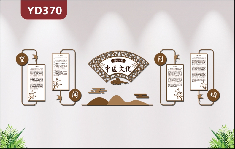 古典中国风中医文化墙养生文化望闻问切文化展板扇形3D立体雕刻墙贴