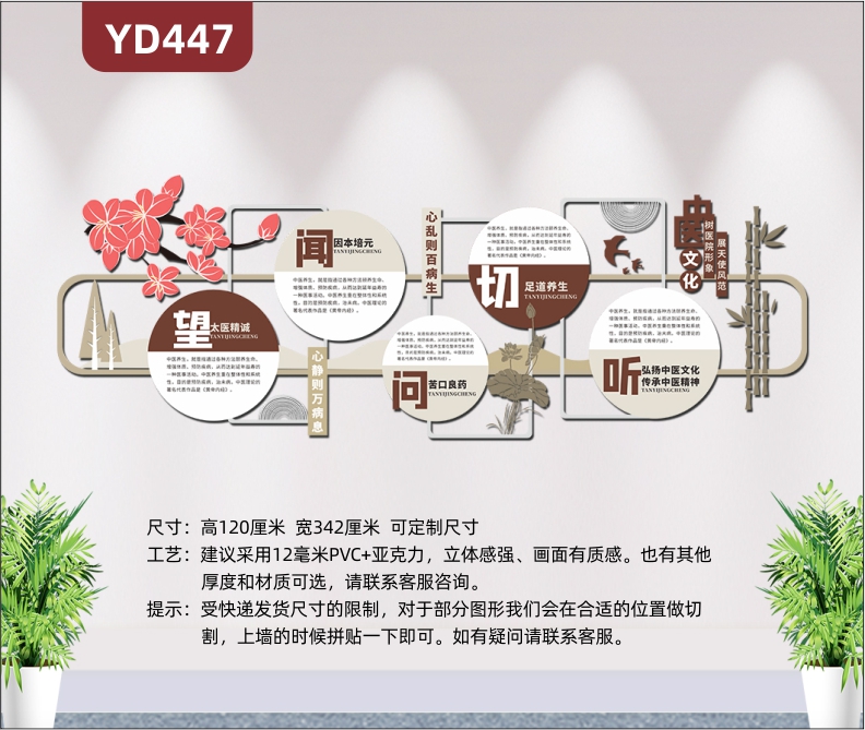 新中式中医院传统医学大医精诚望闻问切文化背景墙装饰3D立体大厅装饰贴