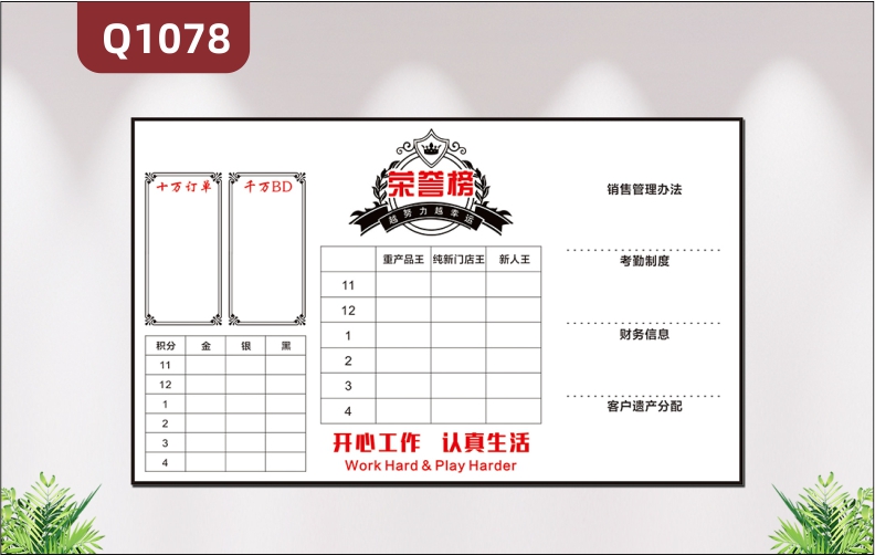 定制公司荣誉榜销售业绩排行榜积分榜可擦写防水吸磁软白板海报贴纸