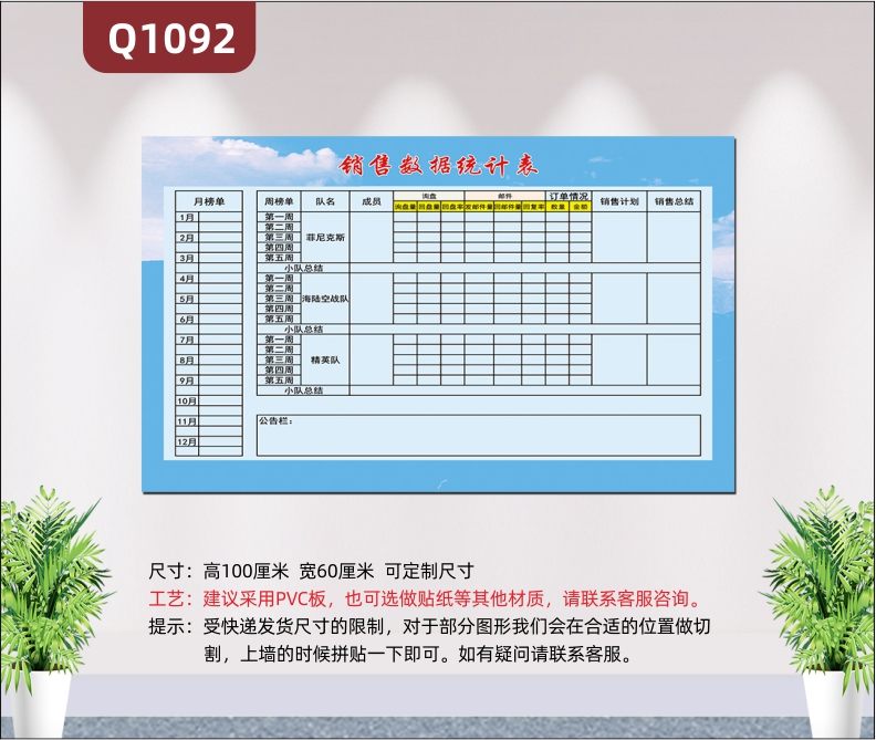 定制企业销售数据统计表月榜单周榜单队名成员订单状况销售计划销售目标展示墙贴