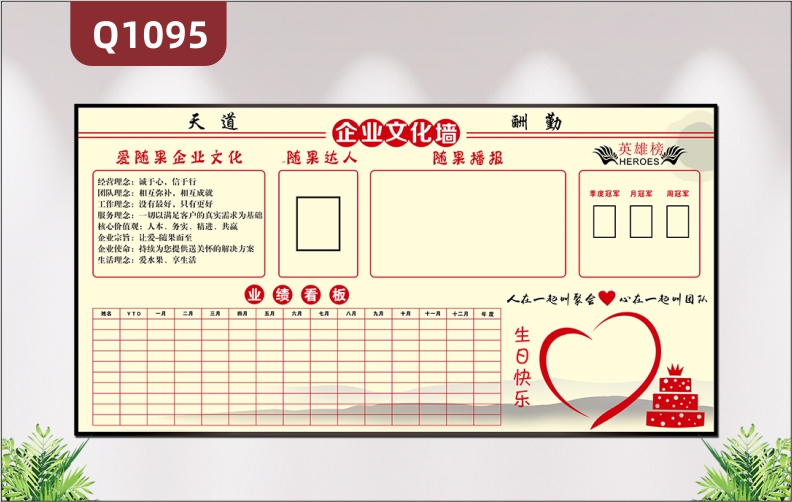 定制企业文化墙天道酬勤企业文化企业达人企业播报业绩看报英雄榜展示墙贴