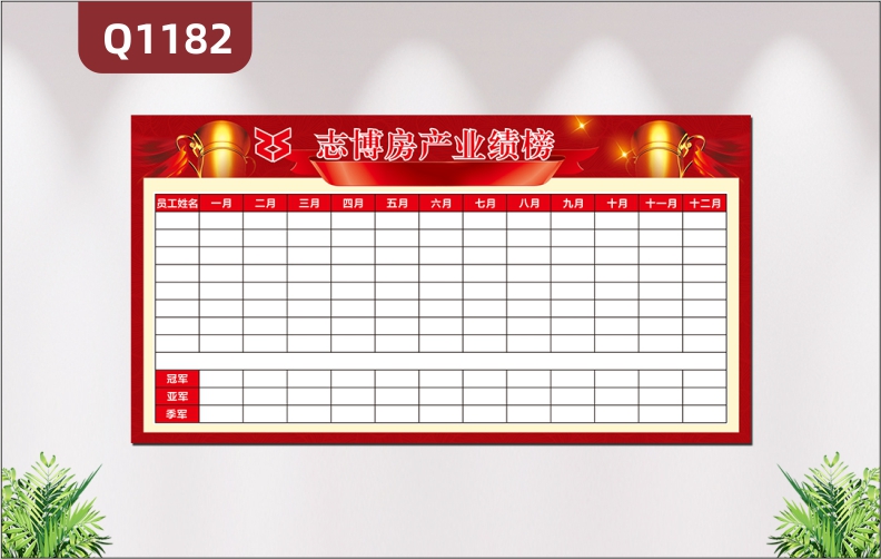 定制企业文化墙业绩榜企业LOGO企业名称每月月度员工榜单展示墙贴