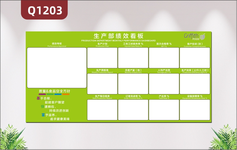 定制企业文化墙绩效看板企业LOGO企业名称绩效考核生产计划企业方针展示墙贴