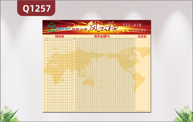 定制企业文化墙房地产企业通用销售风云榜月总表百天业绩PK公示栏展示墙贴