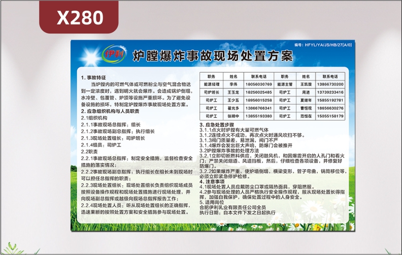 定制企业应急事故现场处置方案文化展板企业名称企业LOGO事故特征应急组织机构与人员职责应急处置步骤展示墙贴