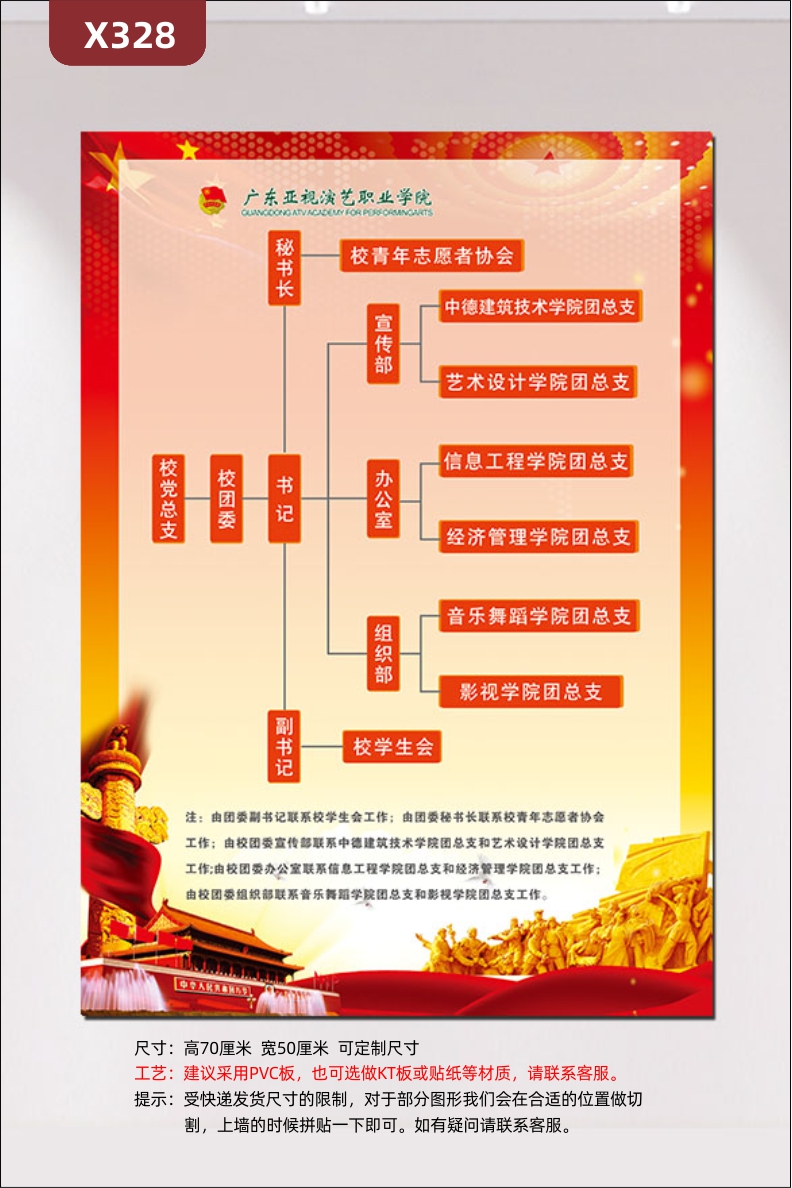 定制学校学院组织架构流程图文化展板学院名称学院LOGO风格传统过道走廊展示墙贴