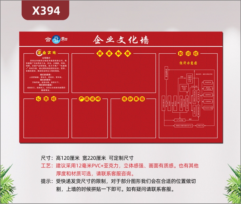 定制企业文化墙企业文化公告栏规章制度产品说明活动集锦知识栏展中国红展示墙贴