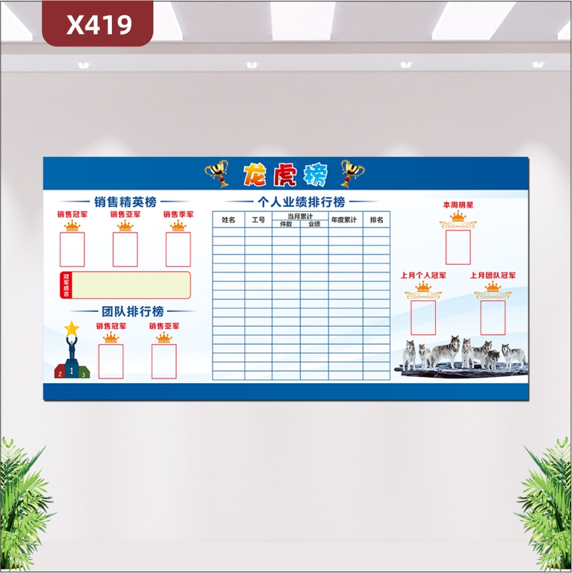定制企业龙虎榜销售精英榜团队排行榜个人业绩排行榜本周明星上月个人冠军上月团队冠军展示墙贴