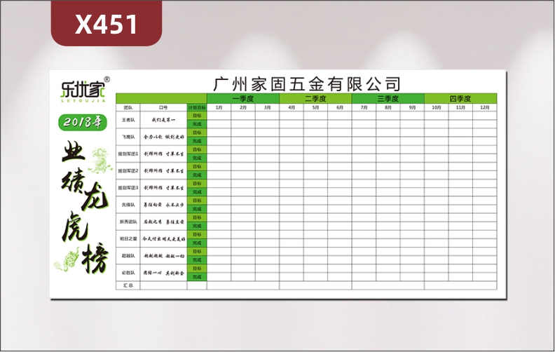定制企业业绩龙虎榜企业名称企业LOGO团队口号每个季度计划目标展示墙贴