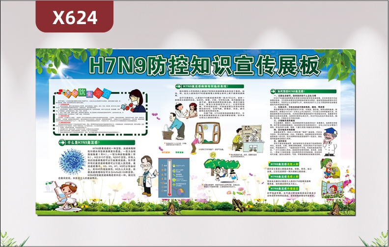 定制卡通版H7N9禽流感防控知识宣传文化展板夏季饮食常识什么是H7N9禽流感如何预防禽流感展示墙贴