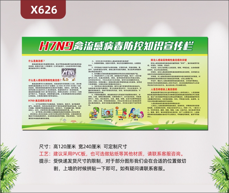 定制H7N9禽流感病毒防控知识文化宣传栏什么是禽流感防治人感染传染病的关键展示墙贴