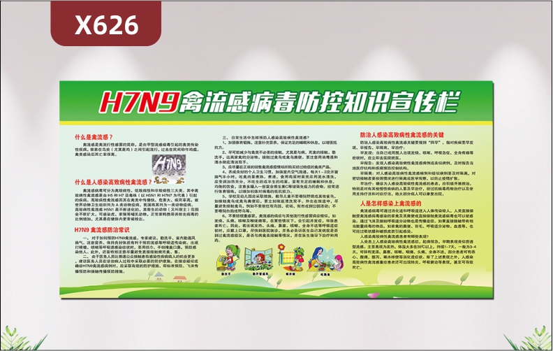 定制H7N9禽流感病毒防控知识文化宣传栏什么是禽流感防治人感染传染病的关键展示墙贴