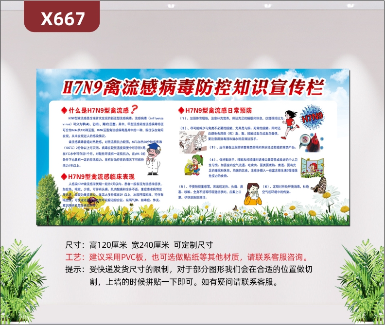 定制医院H7N9禽流感病毒防控知识宣传栏什么是H7N9型禽流感临床表现日常预防展示墙贴