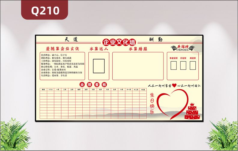 定制天道酬勤企业文化墙企业文化企业达人企业播报英雄榜业绩看板展示墙贴