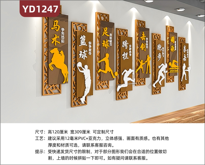 体育场馆文化墙中国风组合挂画装饰墙运动项目简介展示墙走廊健康宣传标语立体墙贴