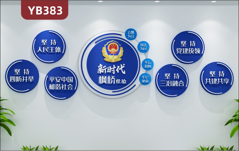 新时代枫桥经验蓝色大气公安警营文化墙坚持人民主体坚持党建统领立体装饰墙贴