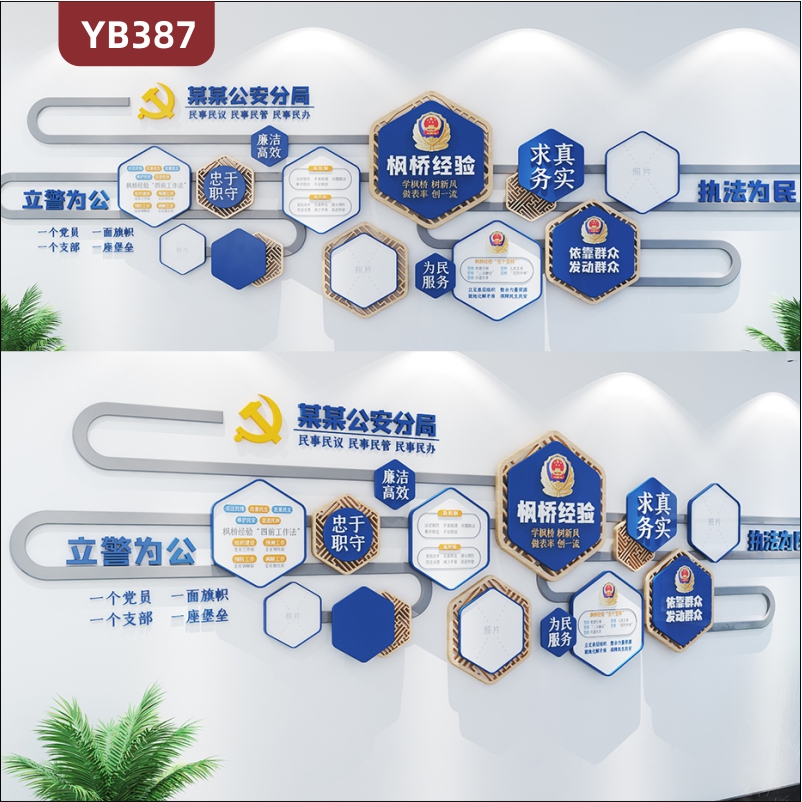 蓝色大气公安警营文化墙枫桥经验求真务实执法为民3D立体宣传墙