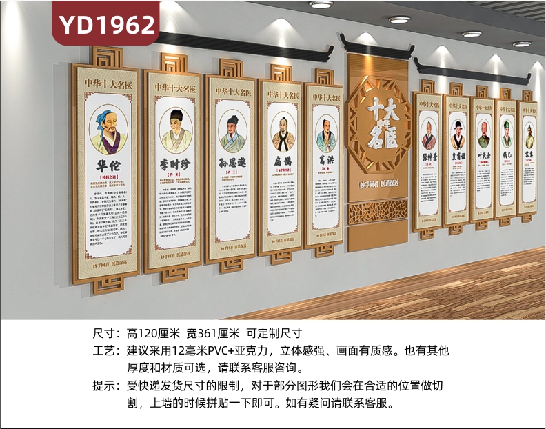 中医养生文化宣传墙中华十大名医风采展示墙走廊几何组合挂画装饰墙