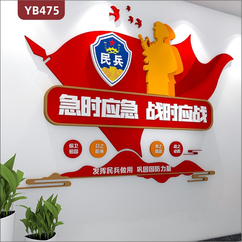 民兵之家文化宣传墙中国红急时应急战时应战立体理念标语展示墙贴