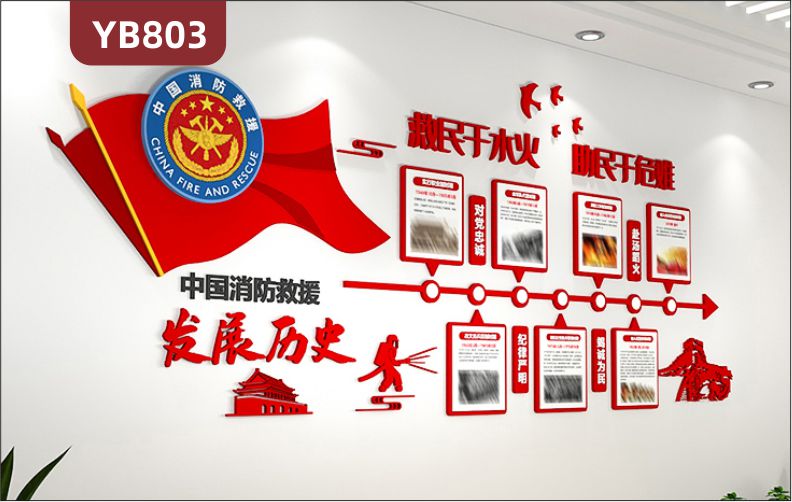救民于水火助民于危难中国消防救援立体宣传标语走廊发展历史组合展示墙