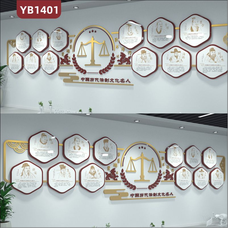 政府法院装饰中国历代法制文化名人简介文化墙3d立体亚克力墙贴雕刻工艺设计