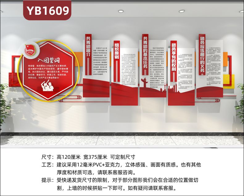 新款高端大气共青团文化墙3D立体雕刻设计共青团简介组织原则规章制度文化展板
