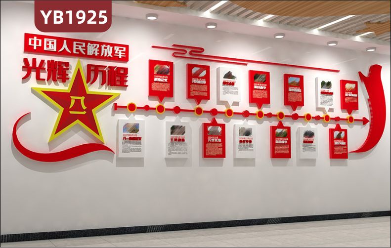 中国红党建文化墙中国人民解放军光辉历程简介几何组合立体展示墙贴