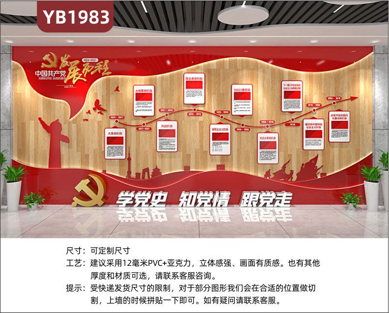 中国共产党的发展历程简介展示墙走廊中国红学党史知党情跟党走宣传标语