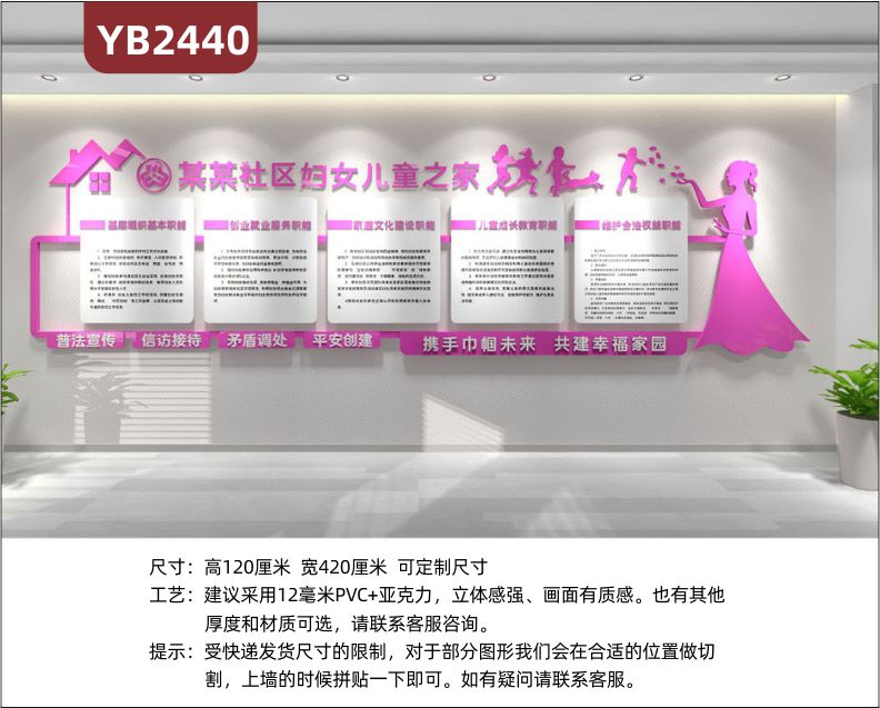 社区妇女儿童之家立体装饰墙走廊基层组织创业就业基本职能简介展示墙