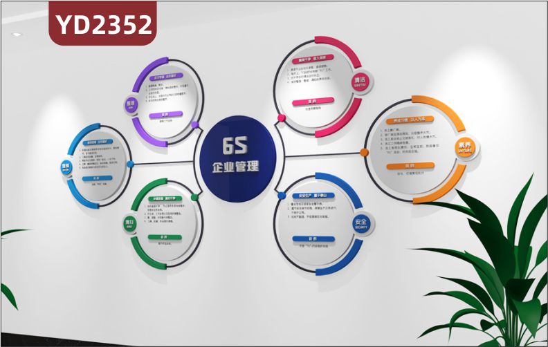 3D立体公司企业文化墙办公室墙面装饰工厂车间6S企业管理体系整理整顿清扫清洁素养安全