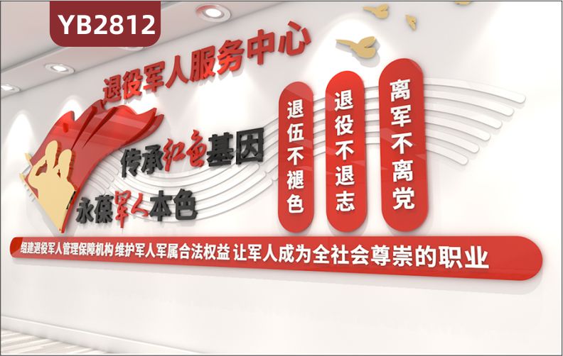 大气退伍退役军人服务中心退伍老兵之家标语形象展厅走廊背景文化墙