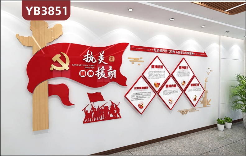 抗美援朝精神宣传栏走廊会议办公室中国精神活动室形象背景党建文化墙