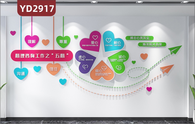 心理辅导咨询工作之五心室文化墙面装饰标语学校医院心灵驿站宣传墙贴画布置