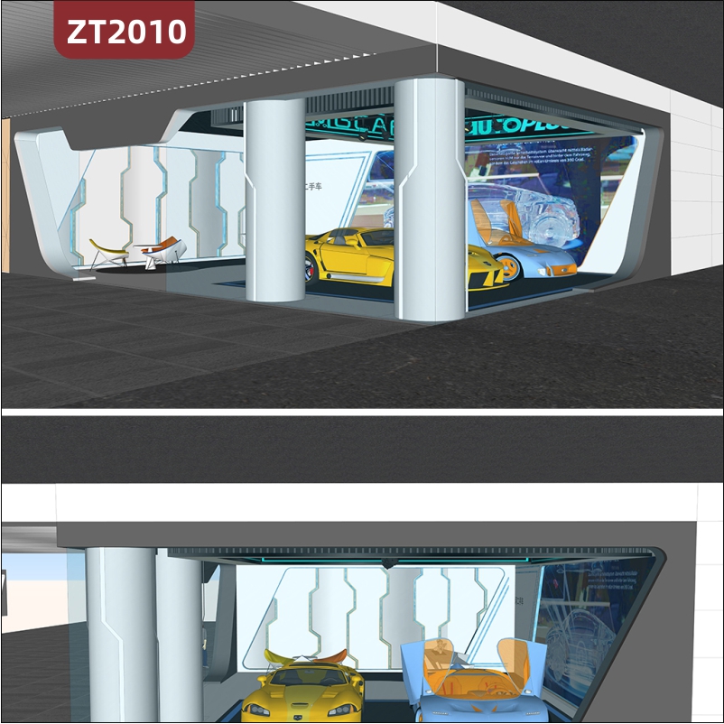 现代商业展示活动展位汽车展厅展馆SU模型地下车库停车位模型场景
