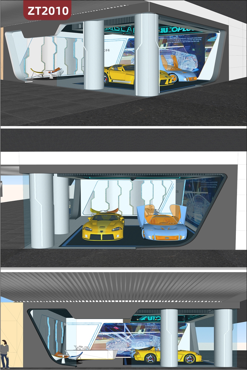 现代商业展示活动展位汽车展厅展馆SU模型地下车库停车位模型场景