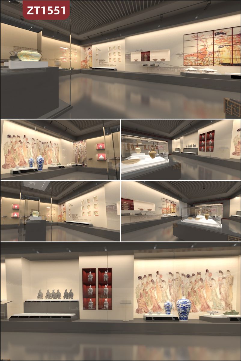历史博物馆展厅展馆设计制作施工定制文物展示文化墙贴瓷器器皿展示架