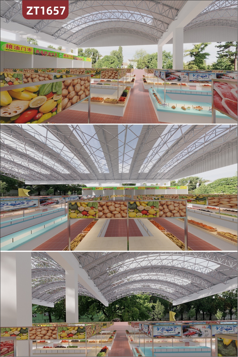 定制农贸批发市场摊位铺面规划布局3D建模设计VR全景效果视频展示