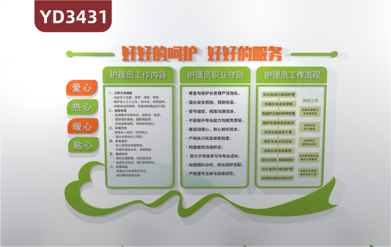 老院传统文化墙贴助老服务陪诊陪护护理培训机构好好的呵护好好的服务宣传背景墙