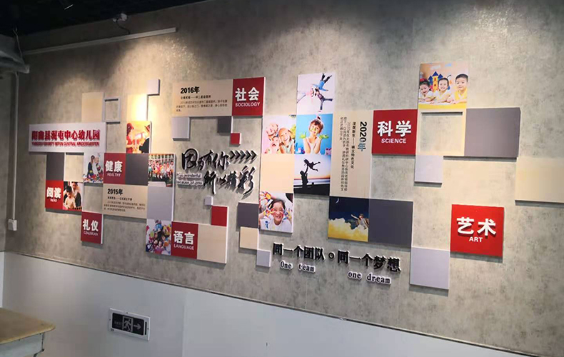 12MM厚度PVC板3D立体雕刻UV印刷画面+局部大字2毫米厚度的亚克力镂空雕刻风采展示墙