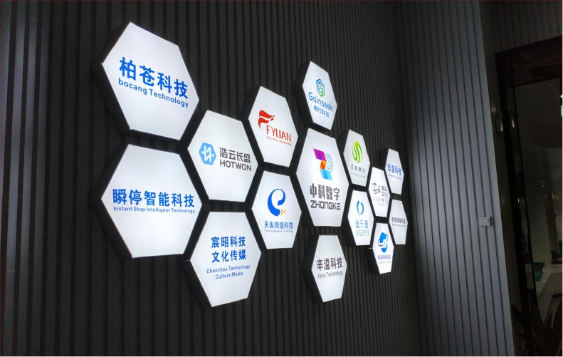 六边形LED灯发光文化墙 卡布灯箱 企业合作伙伴展示